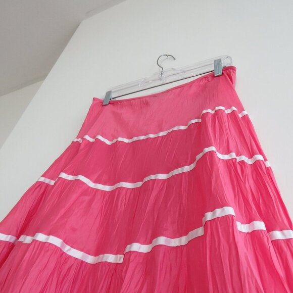 VINTAGE BETSEY JOHNSON Pink Taffeta Tiered Maxi Skirt Punk Fairy Grunge - Size 8 - Picture 10 of 16